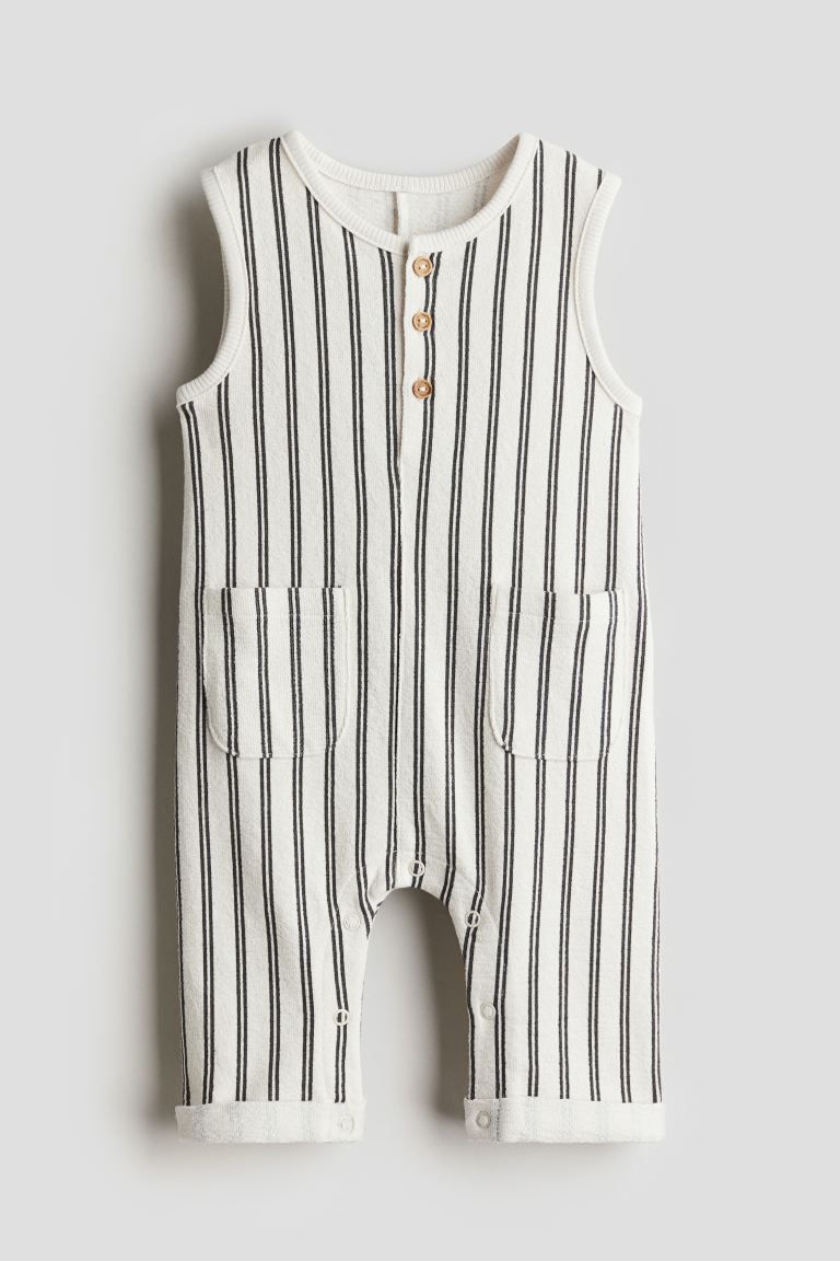 Patterned Cotton Jumpsuit - Round Neck - Sleeveless - White/striped - Kids | H&M US | H&M (US + CA)