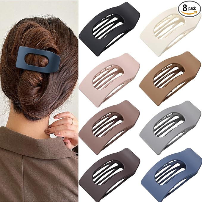 8 Pack Flat Hair Clips for Women – Large Matte Rectangle No-Slip Claw Clips, Strong Hold Square... | Amazon (US)