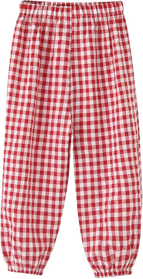 BINIDUCKLING Toddler Pull Up Loose Gingham Girls Pants 2-9 Years | Amazon (US)