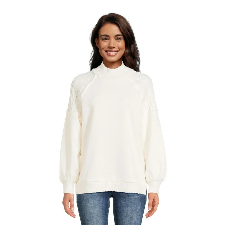Time and Tru Women's Mixed Media Mock Neck Top | Walmart (US)