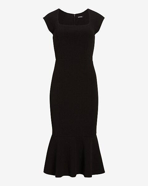 Square Neck Peplum Midi Sheath Dress | Express