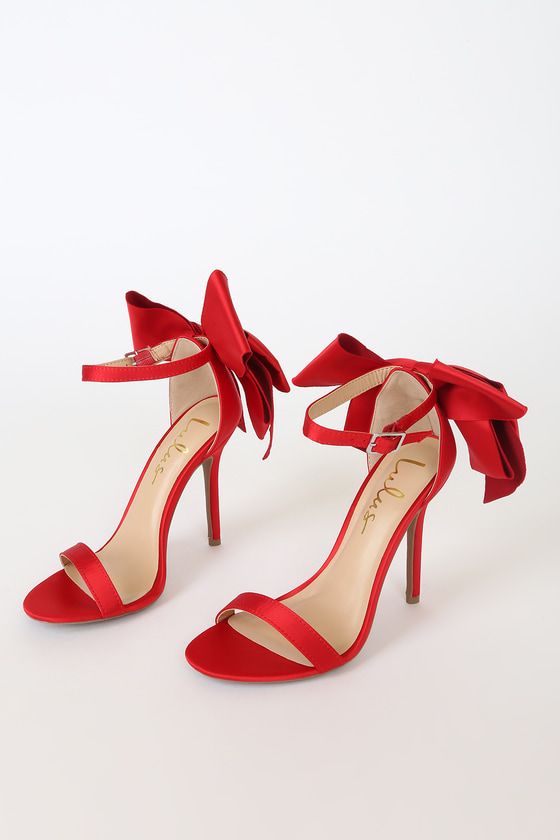 Ayanna Red Satin Bow Ankle Strap High Heel Sandals | Lulus (US)