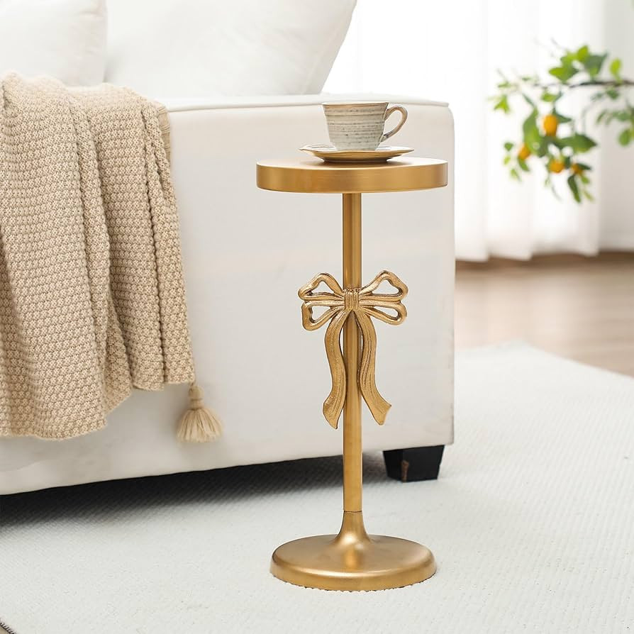 Gold Metal Martini Drink Table 9''x19.5'' Bow Pedestal Side Table Round Martini End Desk Small Co... | Amazon (US)