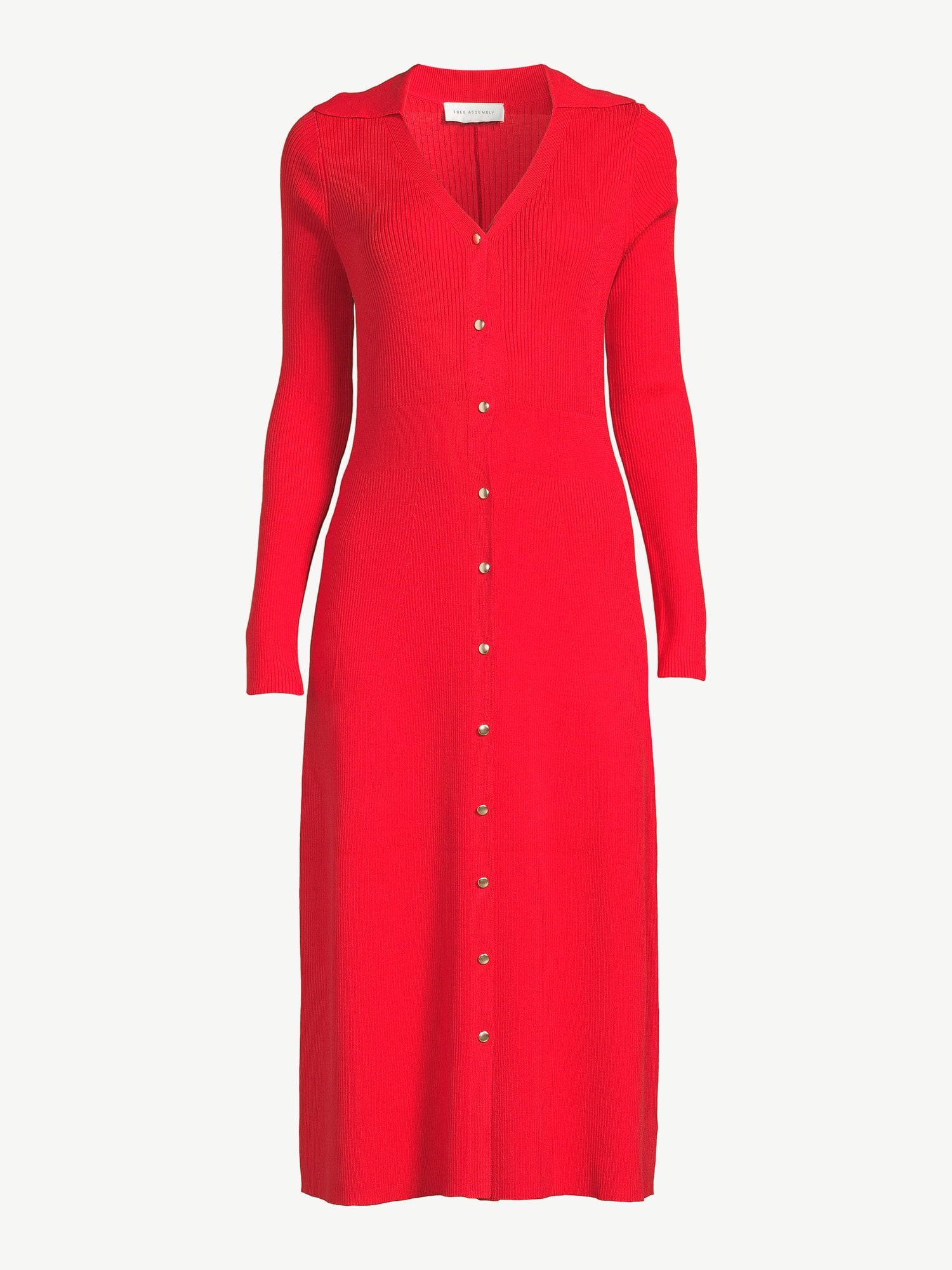 Free Assembly Women's Ribbed Sweater Midi Dress with Collar - Walmart.com | Walmart (US)