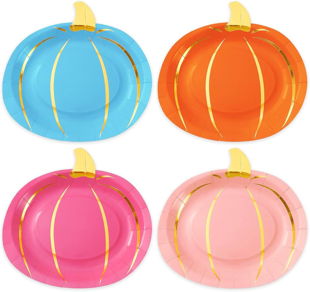 Whaline 40Pcs Fall Paper Plates Gold Foil Pumpkin Disposable Plates 4 Neon Colors Tableware for A... | Amazon (US)