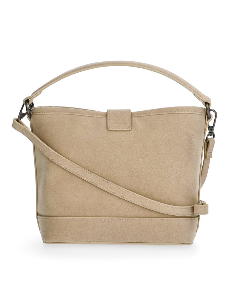 No Boundaries Women's Studded Faux Suede Moto Bucket Bag, Beige | Walmart (US)