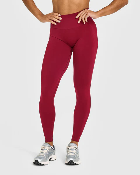 Effortless Seamless Leggings with White Logo 
 Claret Red | Oner Active (UK / US)