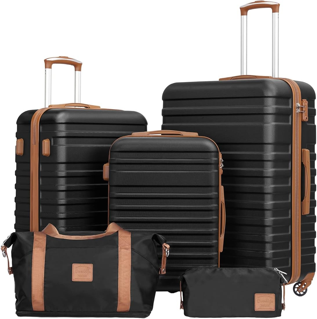 Coolife Suitcase Set 3 Piece Carry On Hardside Luggage with TSA Lock Spinner Wheels (Black, 5 pie... | Amazon (US)