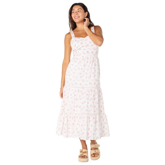 Celebrity Pink Women's Sleeveless Lace Trim Tiered Maxi Dress, Sizes XS-XXXL | Walmart (US)