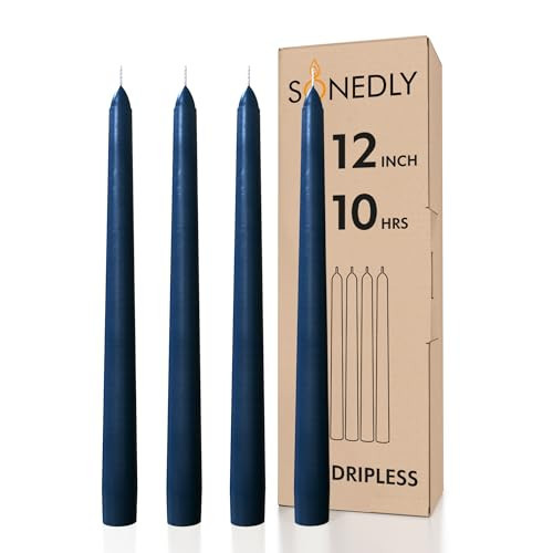 Sonedly 12 Inch Taper Candle 4 Pack - Unscented Hand-Dipped Tapered Perfect for Home Interior - Dripless and Smokeless - 10-Hour Burning Dark Blue | Amazon (US)