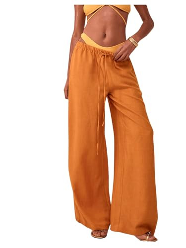 RoseSeek Women's Beach Cover Ups Wide Leg Loose Linen Pants Swimsuit Coverup Summer Vacation Outf... | Amazon (US)