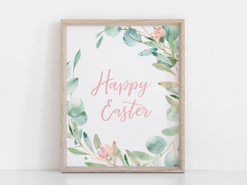 Happy Easter Printable Wall Art | Easter Art Print | Easter Watercolor Floral | Spring Printable | Etsy (US)