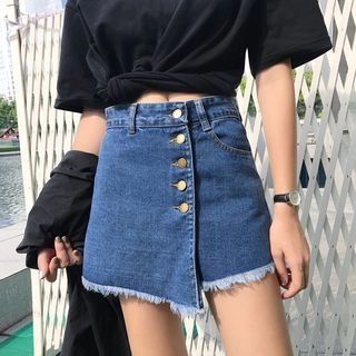 Buttoned A-Line Denim Skirt | YesStyle Global