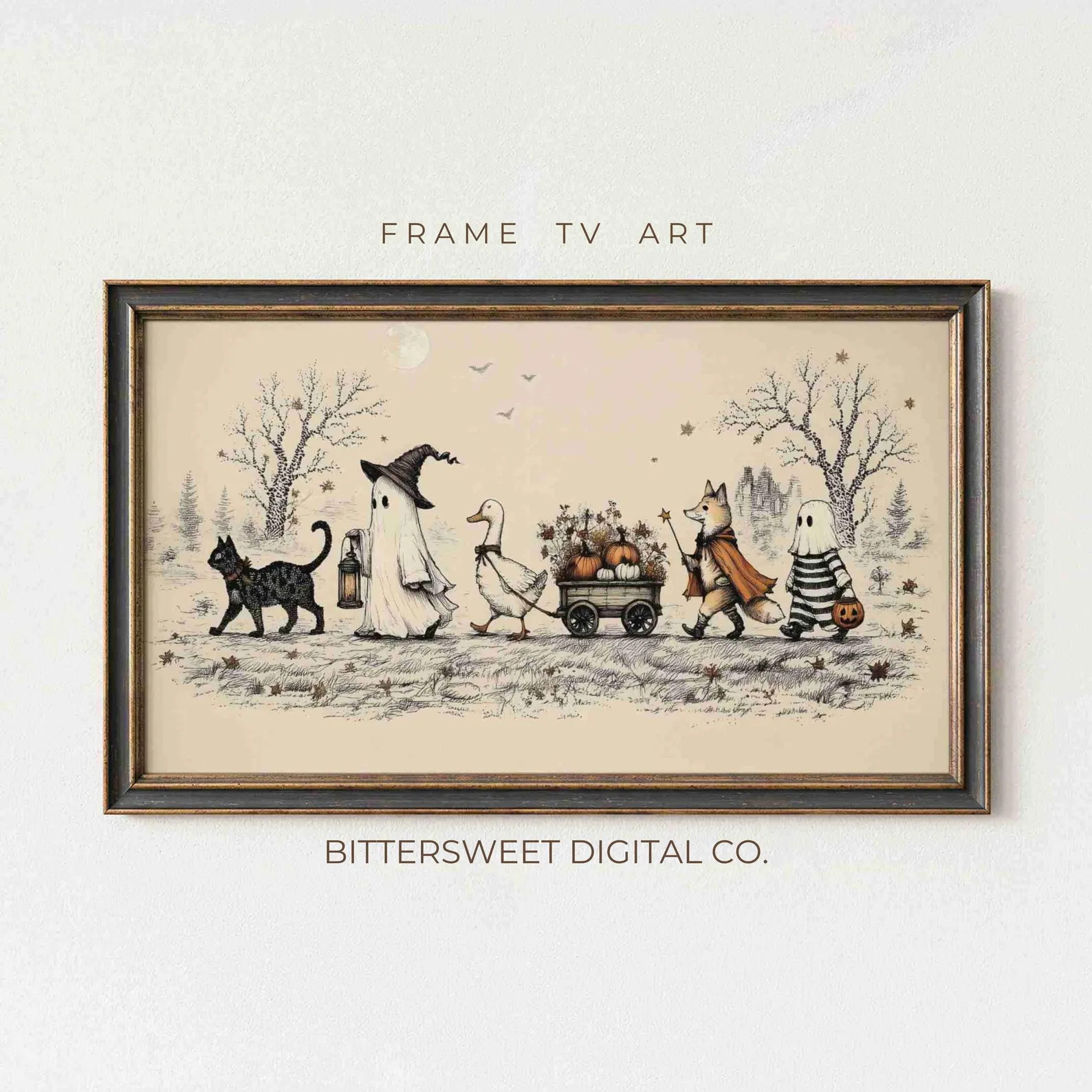 Halloween Parade Frame TV Art, Vintage Storybook TV Display, Whimsical Fall Decor | Etsy (Global)