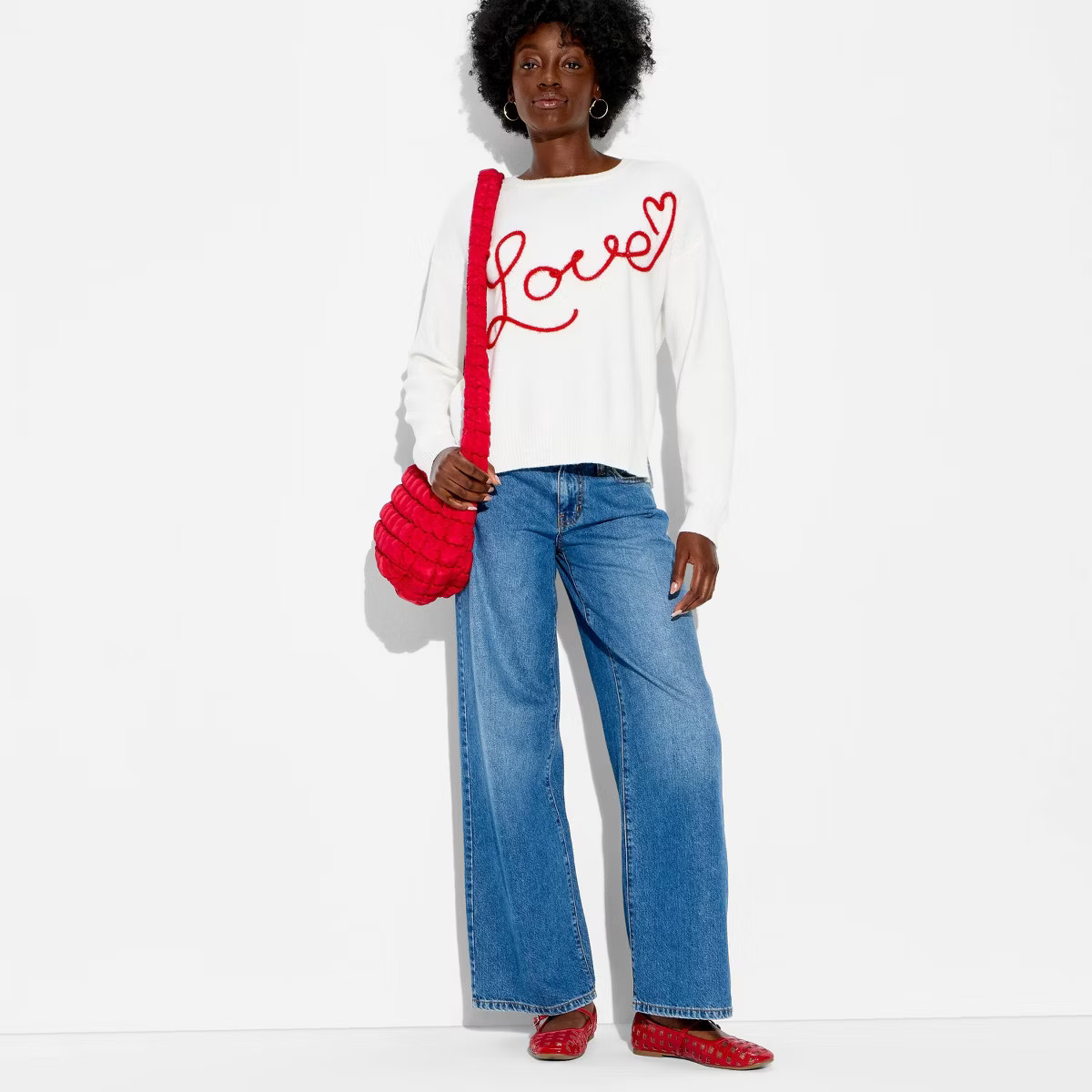 Women's Love Graphic Pullover Sweater - White | Target