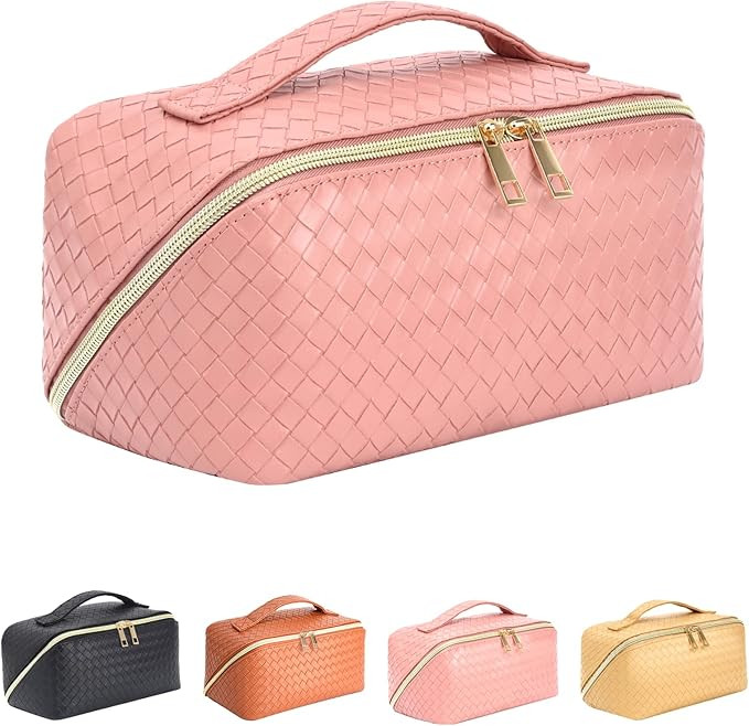 ZAUKNYA Large Capacity Travel Cosmetic Bag - Makeup Bag, Portable Leather Waterproof Women Travel... | Amazon (US)