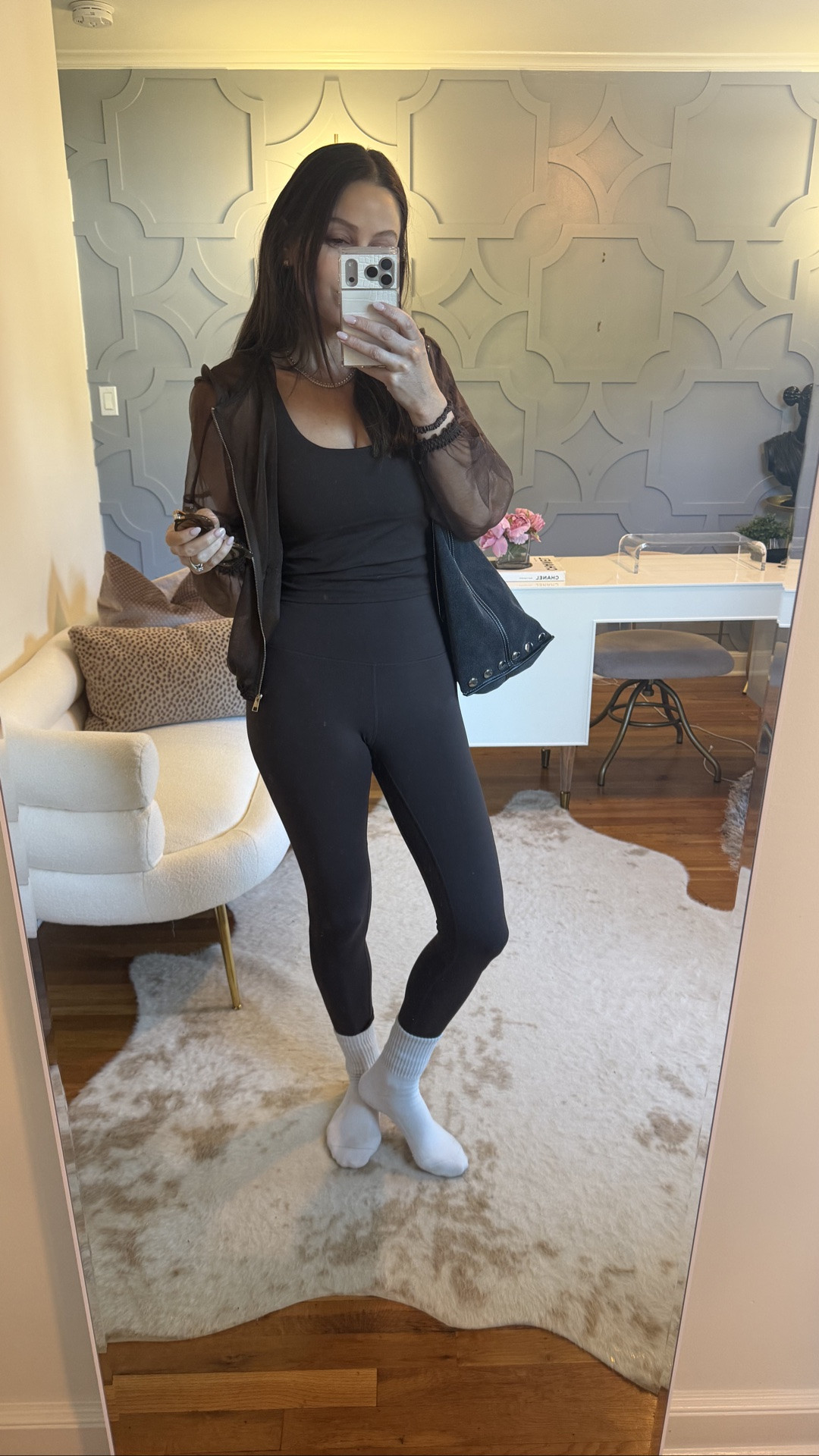Barre outfit of the day in Quince workout clothes!!!! 
Very very very soft - the top has a built in bra and is VERY cute and it’s one of those workout sets you won’t want to rip off at the end of the day because it’s comfortable! 
I did my true size in both top and leggings.

#LTKootd #LTKActive #LTKOver40