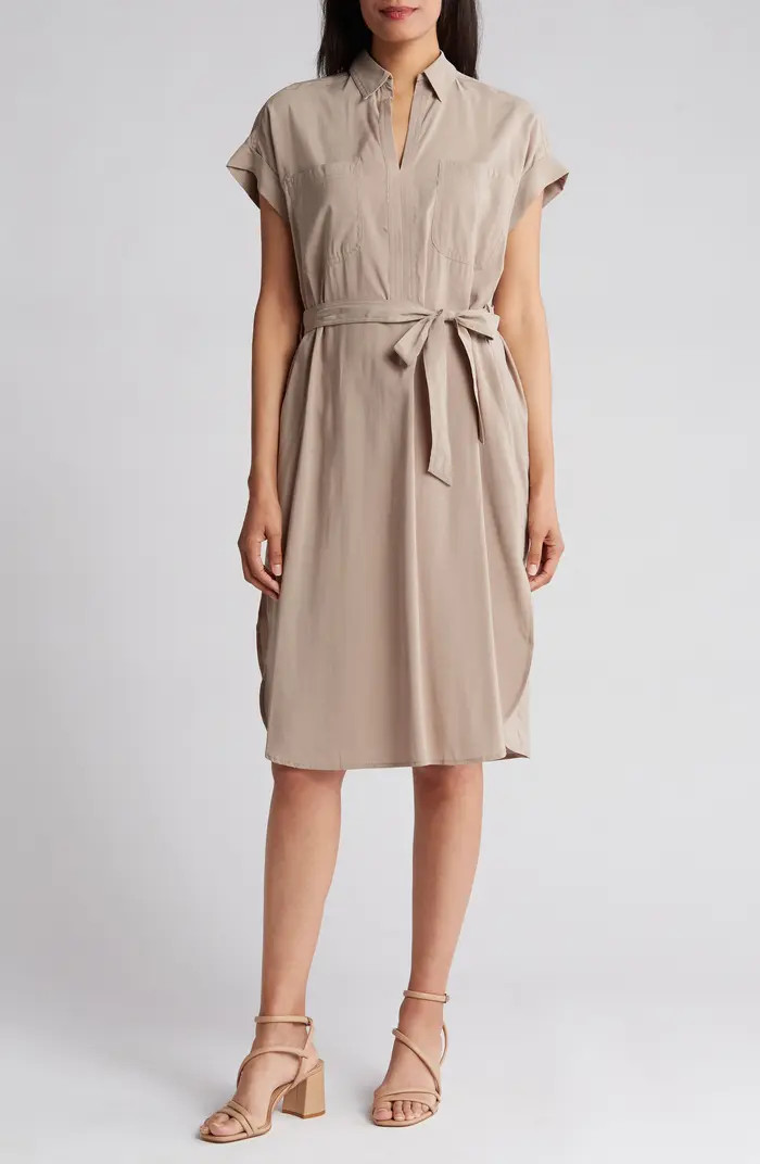 V-Neck Cuffed Sleeve Shirtdress | Nordstrom Rack