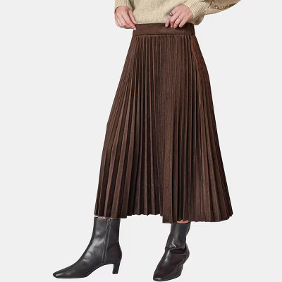 Women's Elegant Pleated Side Zip Midi - Cupshe-XL-Brown | Target