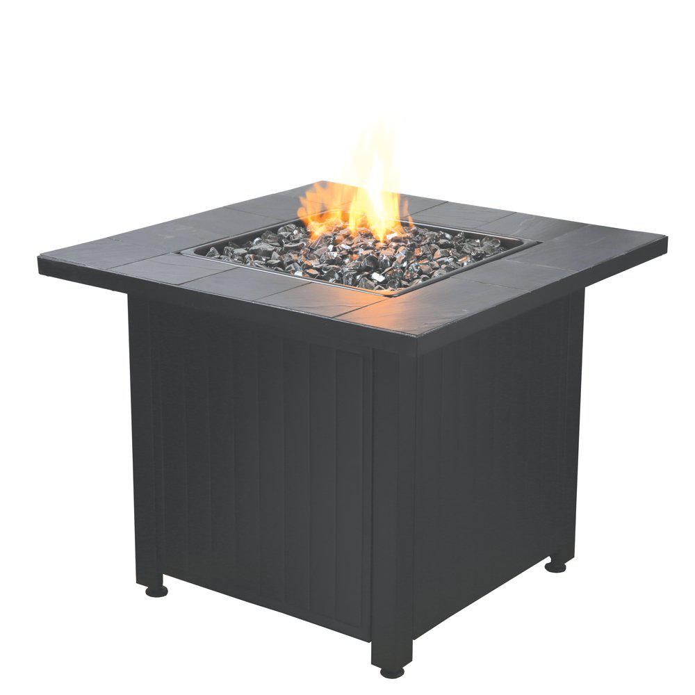Endless Summer Liquid Propane Outdoor Patio Fire Table with Glass, Black | The Home Depot