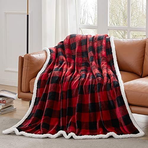 Touchat Sherpa Red and Black Buffalo Plaid Christmas Throw Blanket, Fuzzy Fluffy Soft Cozy Blanket,  | Amazon (US)