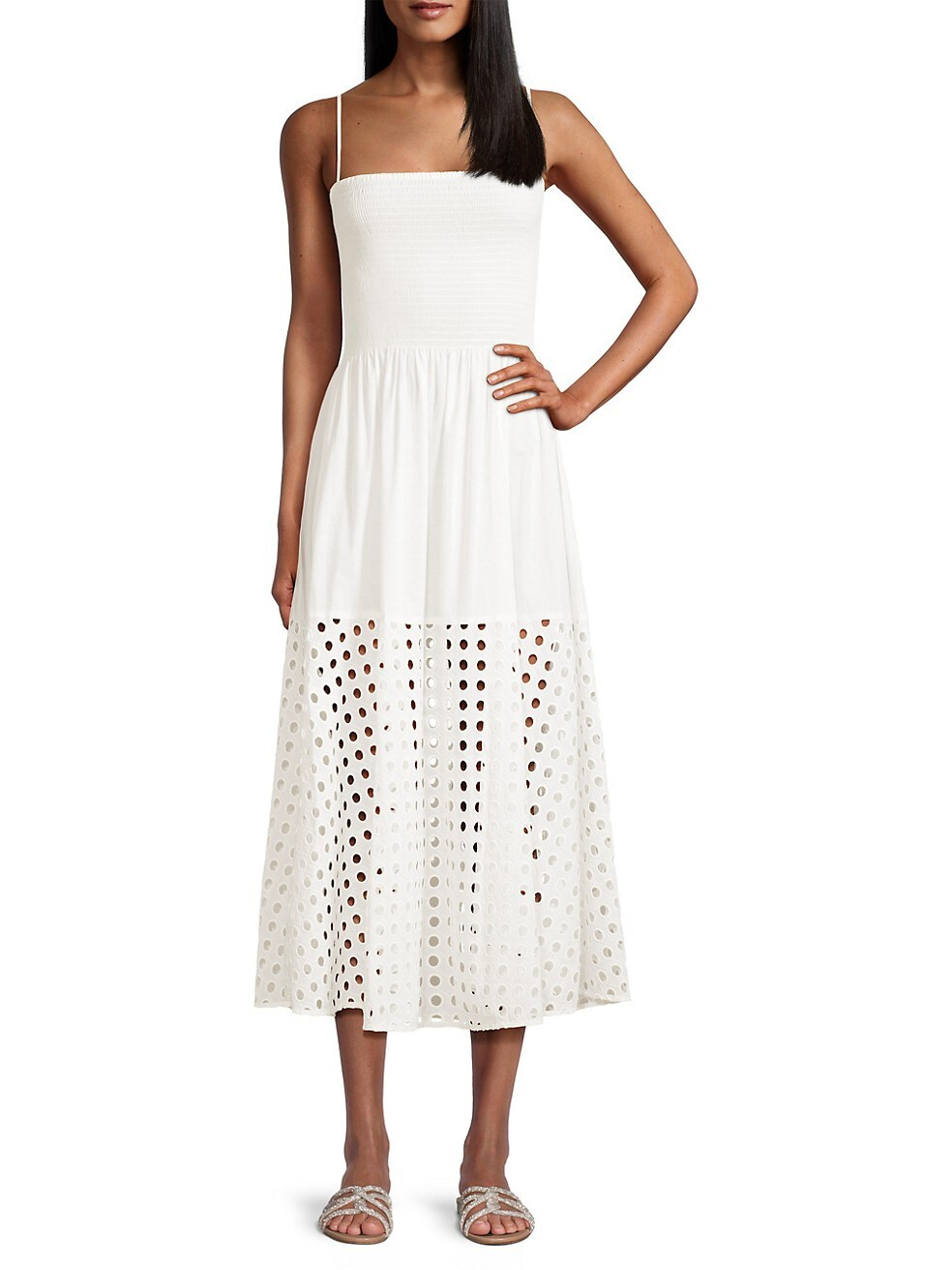 The Kennedy Smocked Eyelet Midi-Dress | Saks Fifth Avenue
