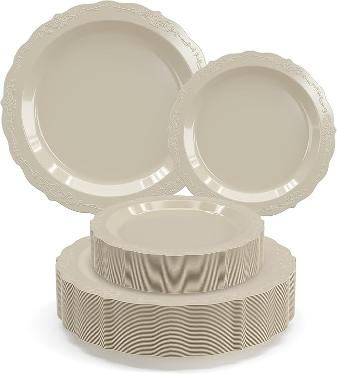 80 Pcs Cream Plastic Party Plates Set - 40 Large 10.25 in Dinner Plates - 40 Small 7.5 in. Salad/... | Amazon (US)