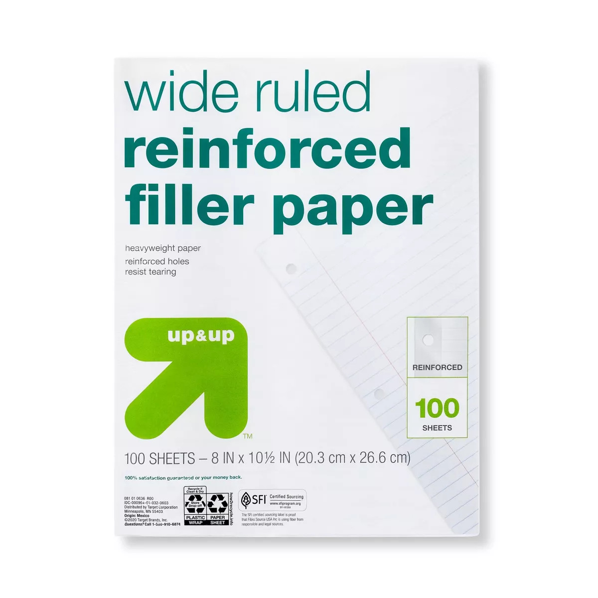 100ct Wide Ruled Reinforced Filler Paper - up & up™ | Target
