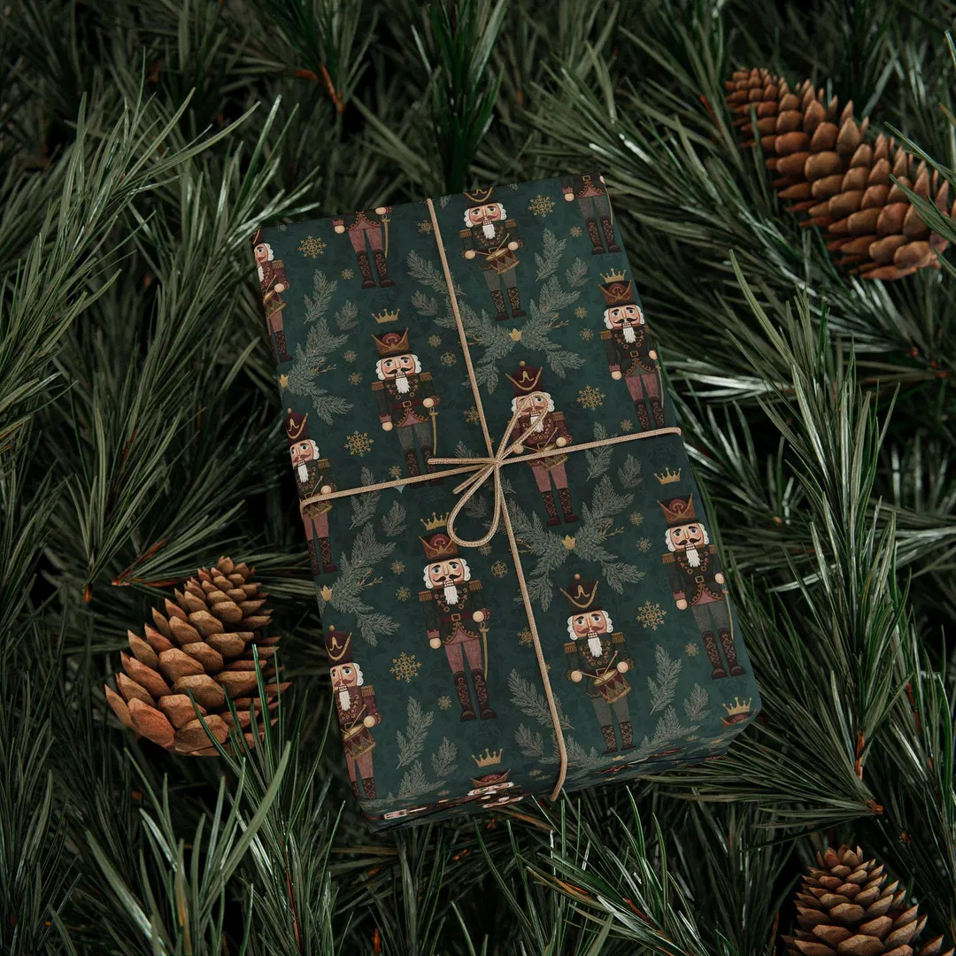 Nutcracker Wrapping Paper: Elegant Christmas Tree Gift Wrap in Moody Christmas Green - Etsy | Etsy (US)