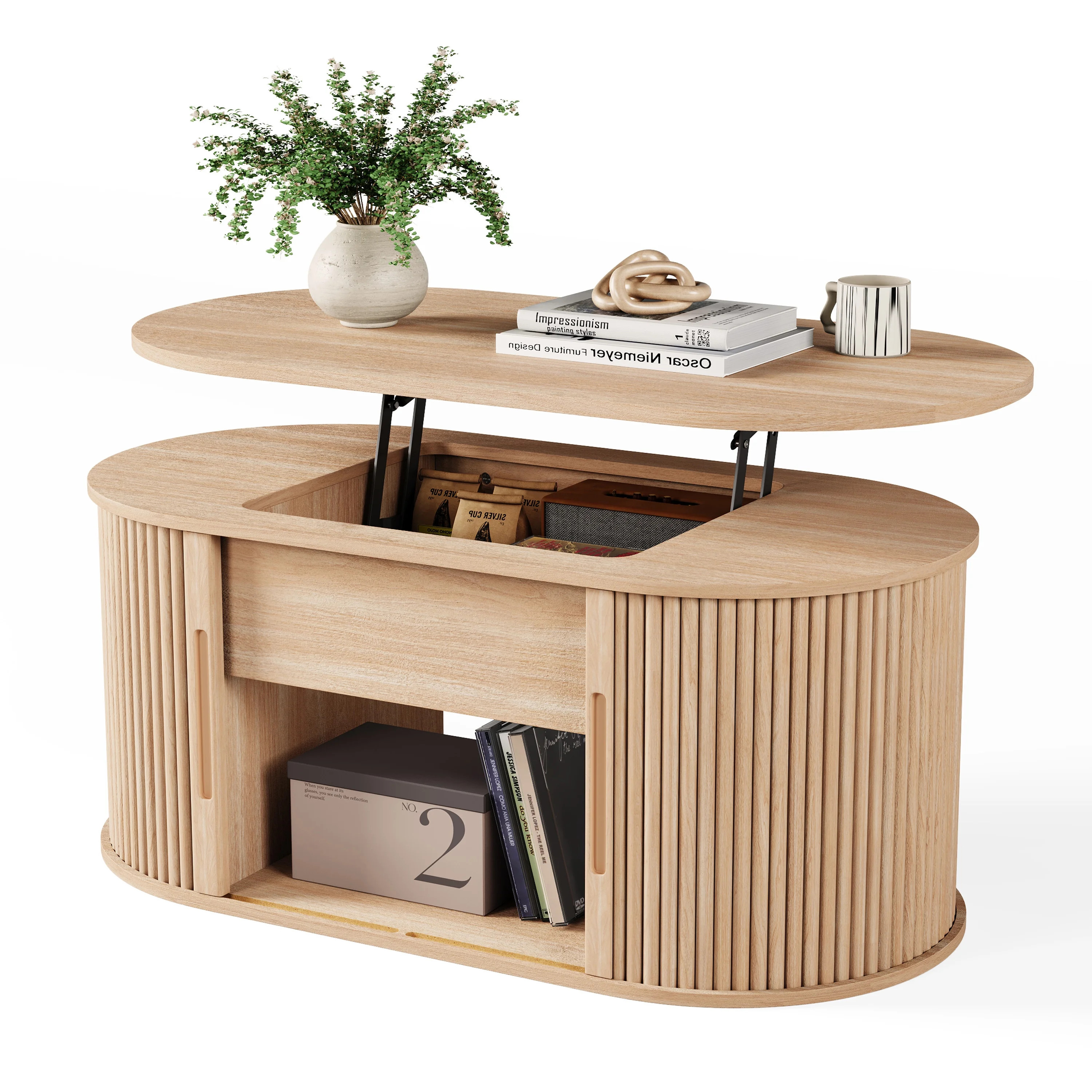 Linsy Home Lift Top Coffee Table with Storage, Fluted Coffee Table for Living Room with Open&Hidd... | Walmart (US)