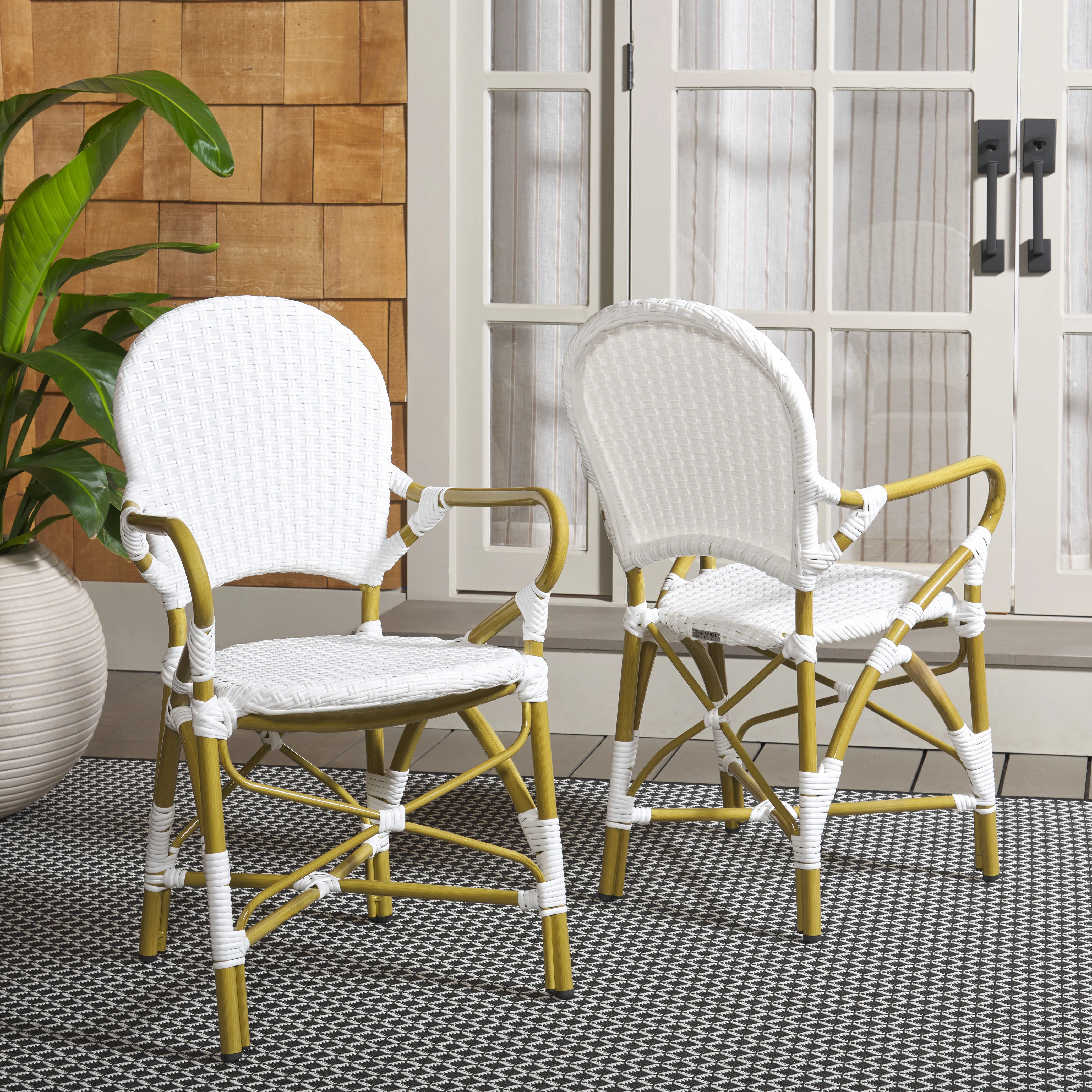 Wilburg Premium All-Weather Wicker Outdoor Stacking Dining Armchair (Set of 2) | Wayfair North America