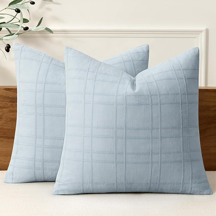 MIULEE Decorative Linen Check Throw Pillow Covers Neutral Farmhouse Vintage Pillow Covers 20x20 S... | Amazon (US)