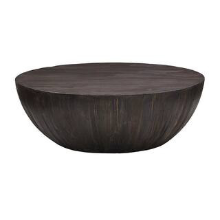 Dark Brown Reclaimed Wood Drum Shaped Coffee Table | The Home Depot