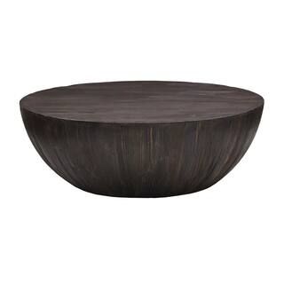 Dark Brown Reclaimed Wood Drum Shaped Coffee Table | The Home Depot