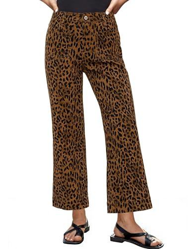 luvamia Flare Jeans for Women High Waisted Leopard Cheetah Print Stretch Cropped Denim Pants Patch Pocket High Rise Wide Leg Jeans for Women Brown Cheetah Medium US Size 8-10 | Amazon (US)