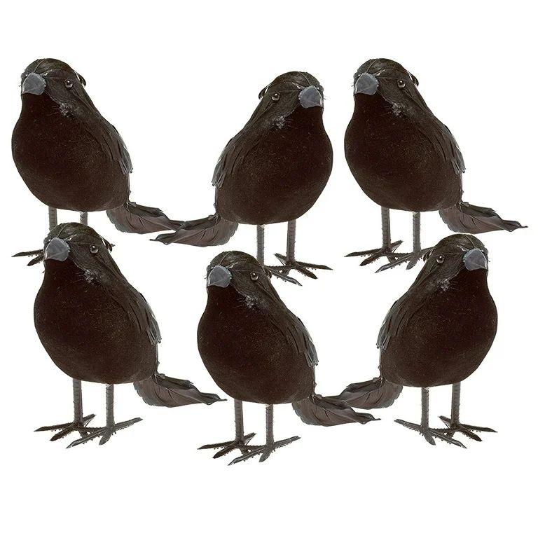 Prextex Realistic Black Feathered Crow Figures Halloween Decoration, 6 Pack Black Ravens | Walmart (US)