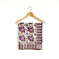 60's Vintage Brown & Purple Floral Scarf | Etsy (US)