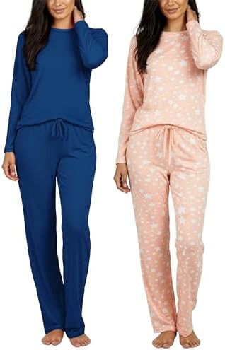 2-Pack Women's Pajama Set: Super-Soft Long Sleeve Top & Pants by Real Essentials | Amazon (US)
