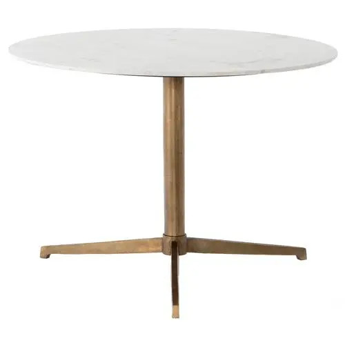 Parker Modern Classic Brown Aluminum White Marble Top Bistro Dining Table - 42"W | Kathy Kuo Home
