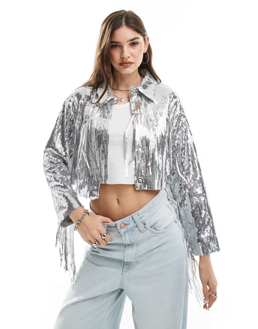 ASOS DESIGN - Jack met lovertjes en franjes in zilver | ASOS (Global)