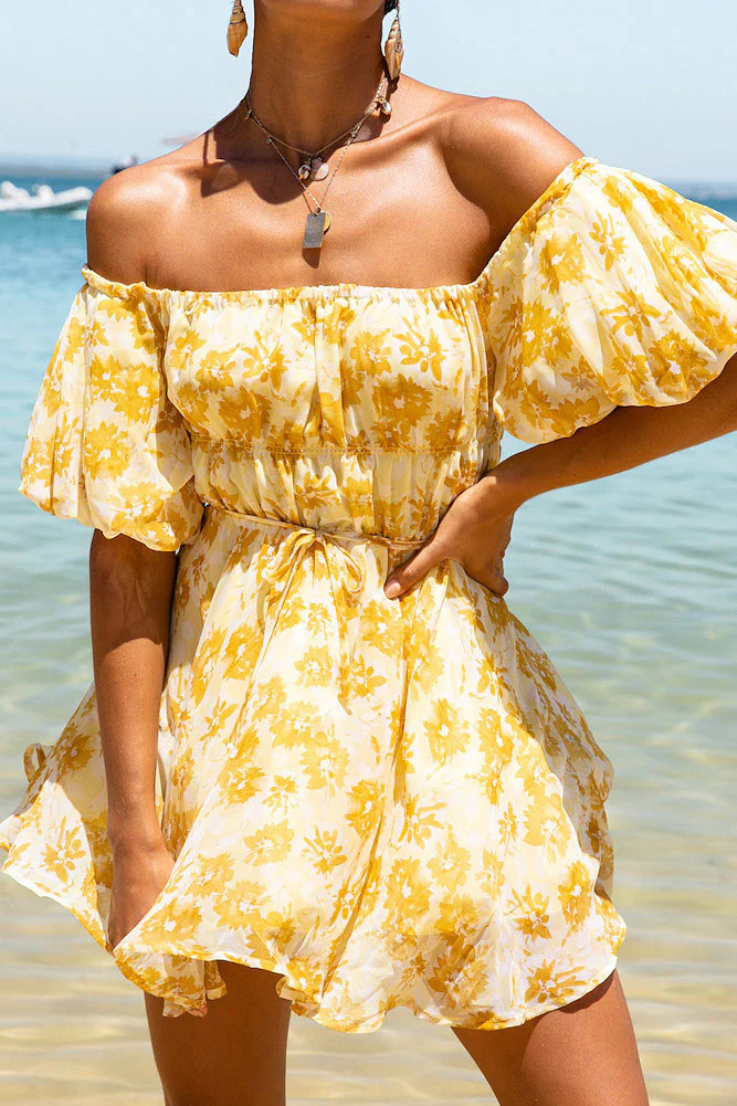 Floral Off Shoulder Short Dress #161934 | Goodnight Macaroon