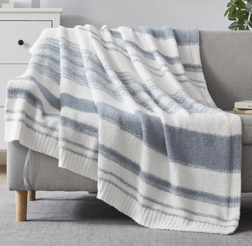 Grey Blue Throw Blanket, 50x70 Soft Cozy Striped Throw Blankets for Couch, Sofa, Bed, Travel, Lightweight Fluffy Warm Plush Decorative Blankets for Women, Men Gift | Amazon (US)