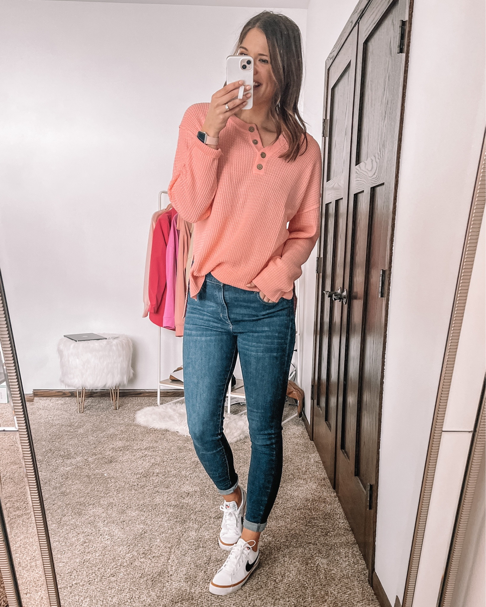 Waffle knit Henley sweater sized up to xl
Levi’s skinny jeans size 31 long 
Nike court vision sneakers size 11

#LTKshoecrush #LTKstyletip #LTKSeasonal