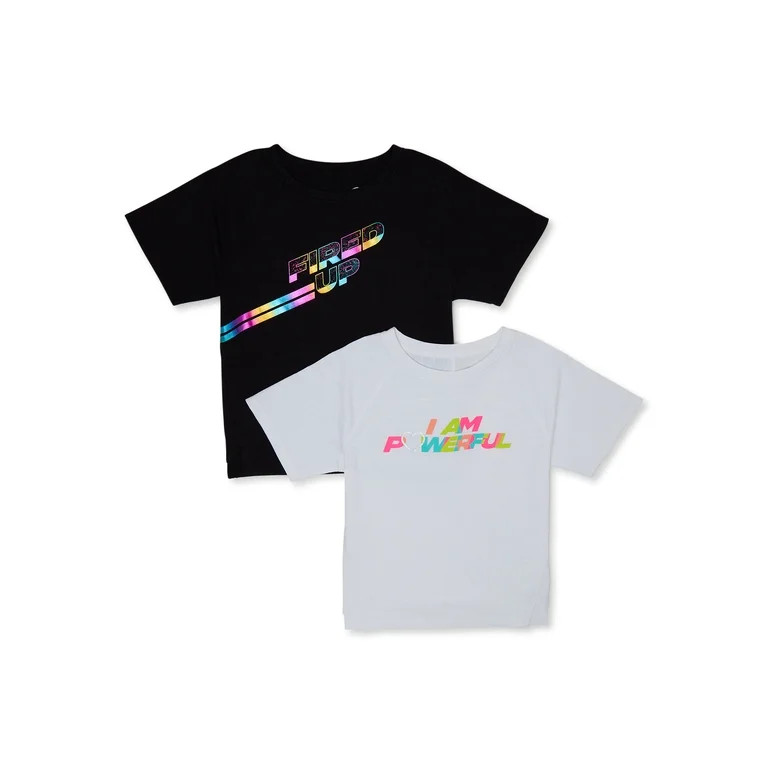 Athletic Works Girls Active Short-Sleeve Graphic Tee, 2-Pack, Sizes 4-18 & Plus | Walmart (US)