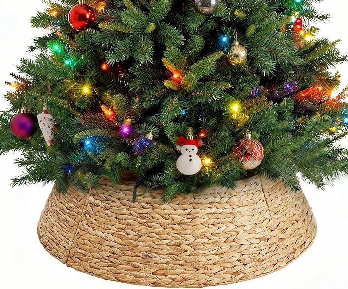 Sweetcrispy 36inch Christmas Tree Collar for 9ft Trees, Woven Hyacinth Rattan 4-Panel Collar w/Co... | Amazon (US)
