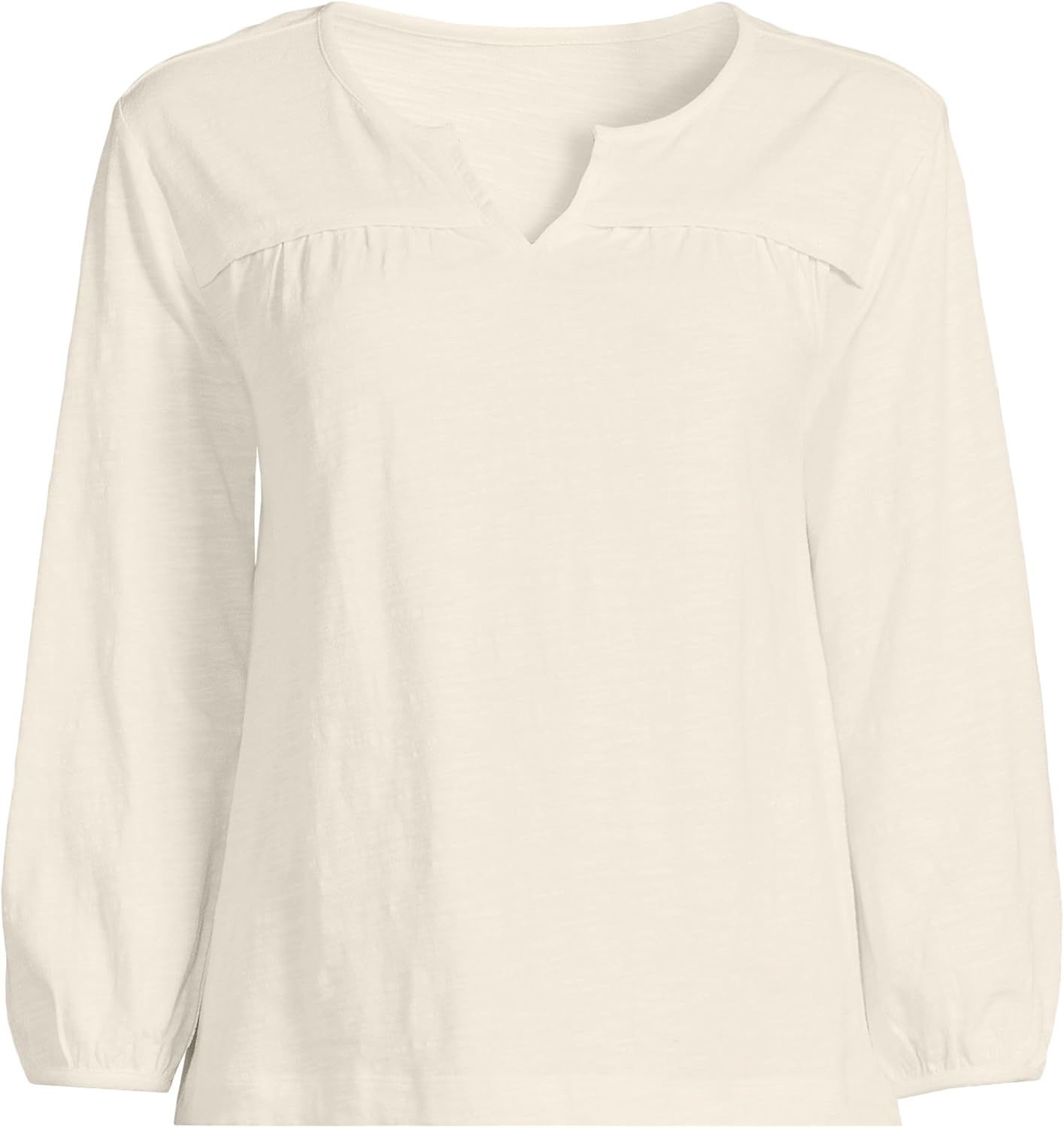 Lands' End Women's 3/4 Sleeve Slub Notch Neck Top | Amazon (US)