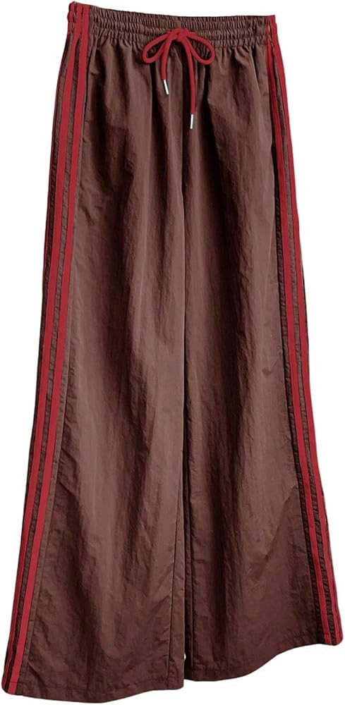 SOLY HUX Women's Y2k Striped Side Baggy Pants Drawstring Elastic Waist Wide Leg Track Pants Stree... | Amazon (US)