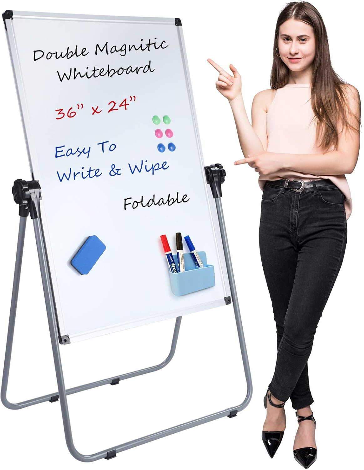 36x24 Whiteboard with Stand, Double Sided Magnetic Dry Erase Board | Amazon (US)