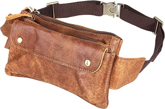 Loyofun Unisex Brown Genuine Leather Waist Bag Messenger Fanny Pack Bum Bag For Men Women Travel ... | Amazon (US)