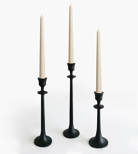 Iron Taper Candle Holder - Set of 3 Decorative Candle Stand - Candlestick Holder for Wedding, Dinning, Party - Black | Amazon (US)